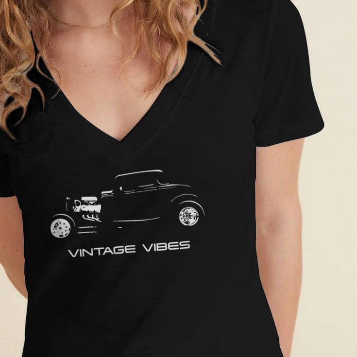 Vintage Vibes Automotive Nostalgia Classic Hotrod Car Women's Jersey Short Sleeve Deep V-Neck Tshirt