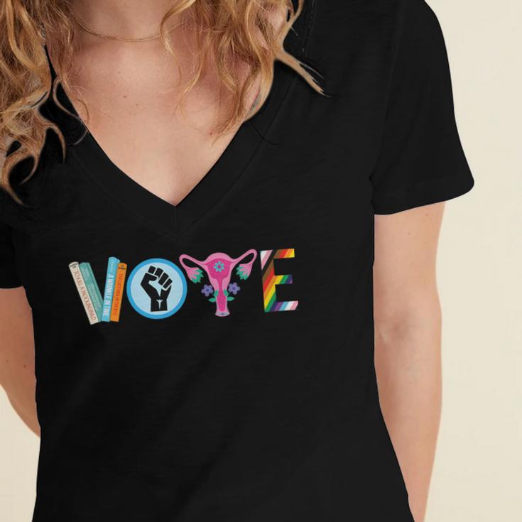 Vote Reproductive Right BLM Political Activism Lgbtq Book Women's Jersey Short Sleeve Deep V-Neck Tshirt