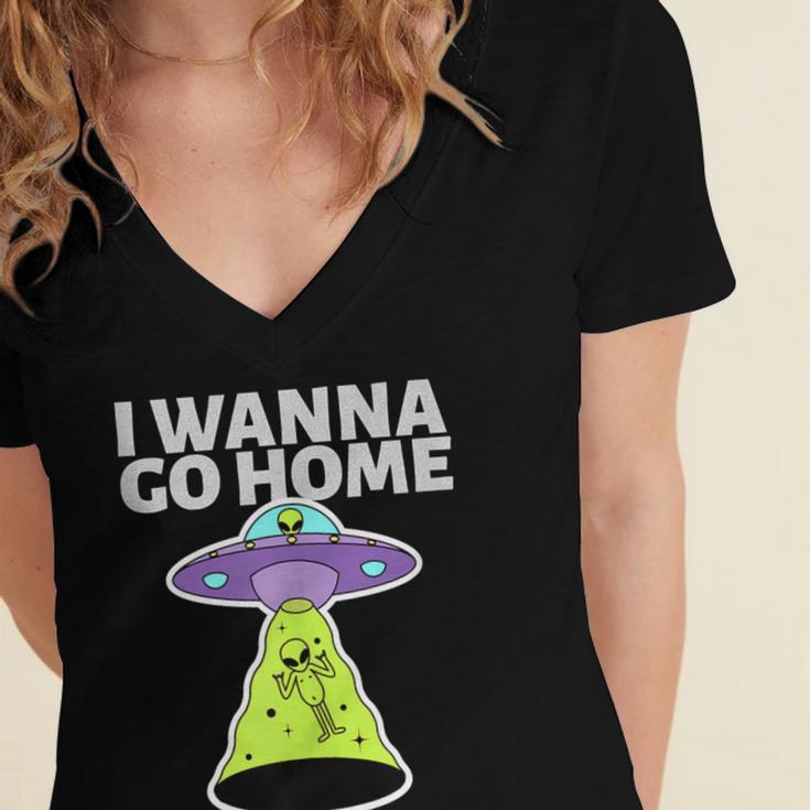 I Wanna Go Home Introvert UFO UAP Flying Saucer Trippy Alien Women's Jersey Short Sleeve Deep V-Neck Tshirt I Wanna Go Home Introvert UFO UAP Flying Saucer Trippy Alien Women's Jersey Short Sleeve Deep V-Neck Tshirt