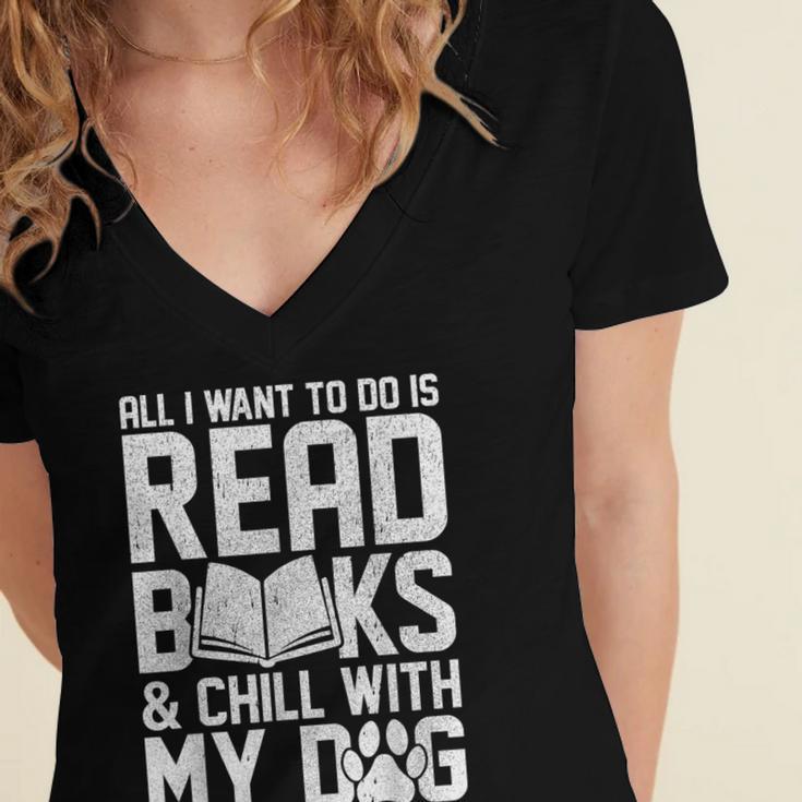 All I Want To Do Is Read Books Reading Dog Lovers Women's Jersey Short Sleeve Deep V-Neck Tshirt