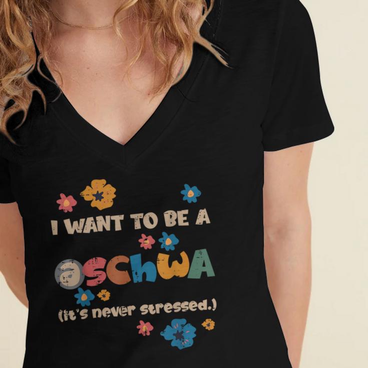 I Want To Be A Schwa Read Book Reading Librarian Women's Jersey Short Sleeve Deep V-Neck Tshirt