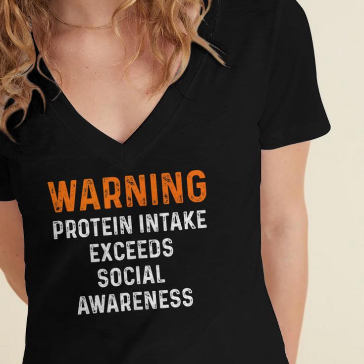 Warning Protein Intake Exceeds Social Awareness Introvert Women's Jersey Short Sleeve Deep V-Neck Tshirt Warning Protein Intake Exceeds Social Awareness Introvert Women's Jersey Short Sleeve Deep V-Neck Tshirt
