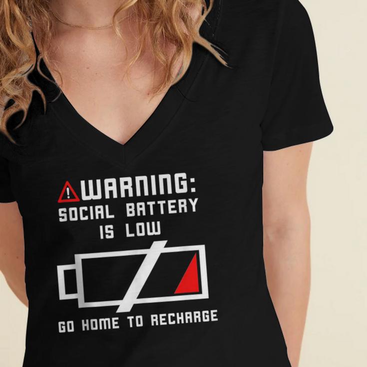 Warning Social Battery Is Low Introvert Shirt Women's Jersey Short Sleeve Deep V-Neck Tshirt