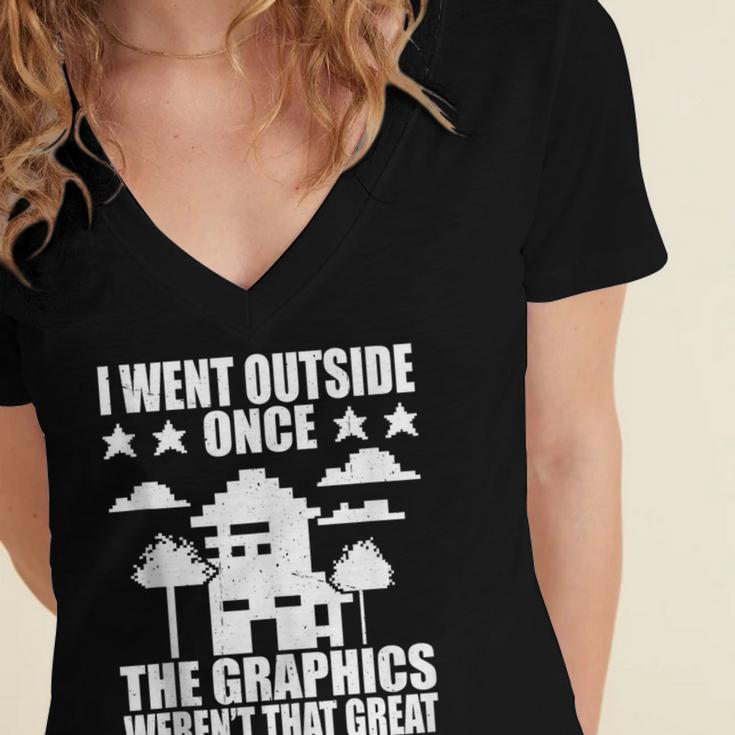 I Went Outside Once Introverts Joke Social Loner Women's Jersey Short Sleeve Deep V-Neck Tshirt I Went Outside Once Introverts Joke Social Loner Women's Jersey Short Sleeve Deep V-Neck Tshirt