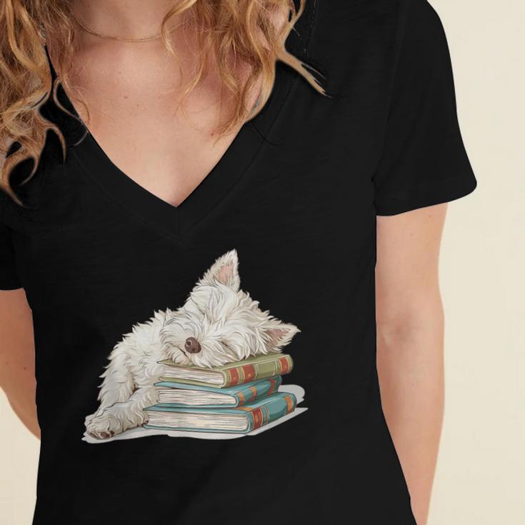 West Highland Terrier Books Dog Breed Westie For Men Women Girls Kids Women's Jersey Short Sleeve Deep V-Neck Tshirt