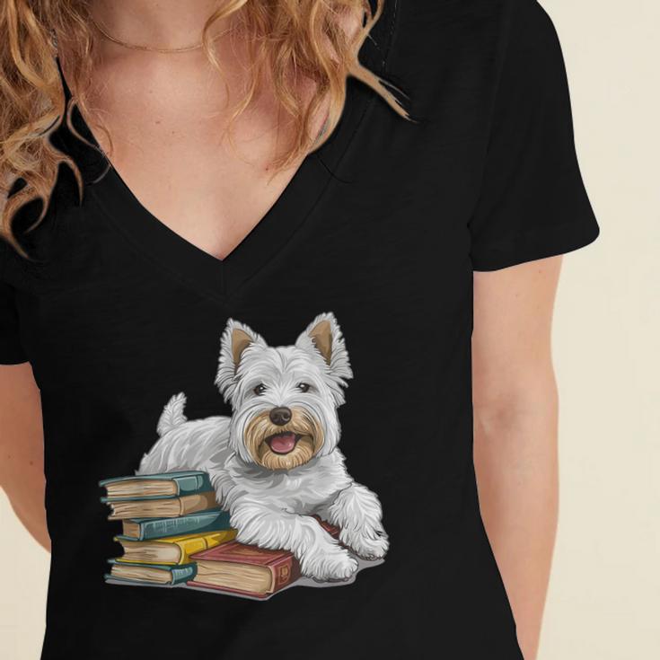 West Highland Terrier Books Dog Breed Westie For Men Women Kids Women's Jersey Short Sleeve Deep V-Neck Tshirt