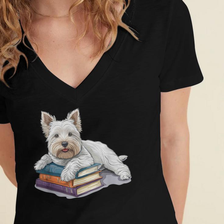 West Highland Terrier Books Dog Breed Westie Women's Jersey Short Sleeve Deep V-Neck Tshirt