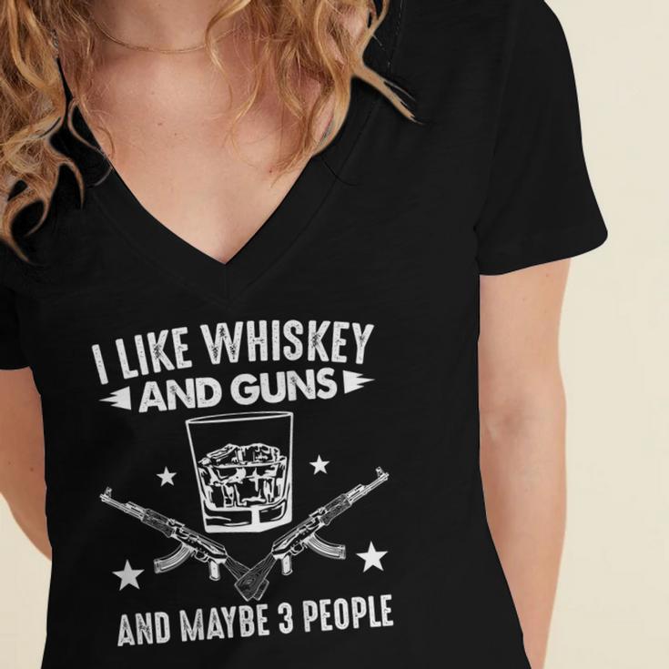 I Like Whiskey And Guns And Maybe 3 People Introvert Women's Jersey Short Sleeve Deep V-Neck Tshirt