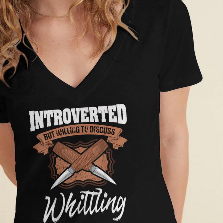 Whittling Hobby Woodcarve Introverted Wood Artist Whittler Women's Jersey Short Sleeve Deep V-Neck Tshirt Whittling Hobby Woodcarve Introverted Wood Artist Whittler Women's Jersey Short Sleeve Deep V-Neck Tshirt