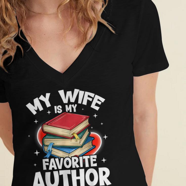 My Wife Is My Favorite Author Book Writer Women's Jersey Short Sleeve Deep V-Neck Tshirt My Wife Is My Favorite Author Book Writer Women's Jersey Short Sleeve Deep V-Neck Tshirt