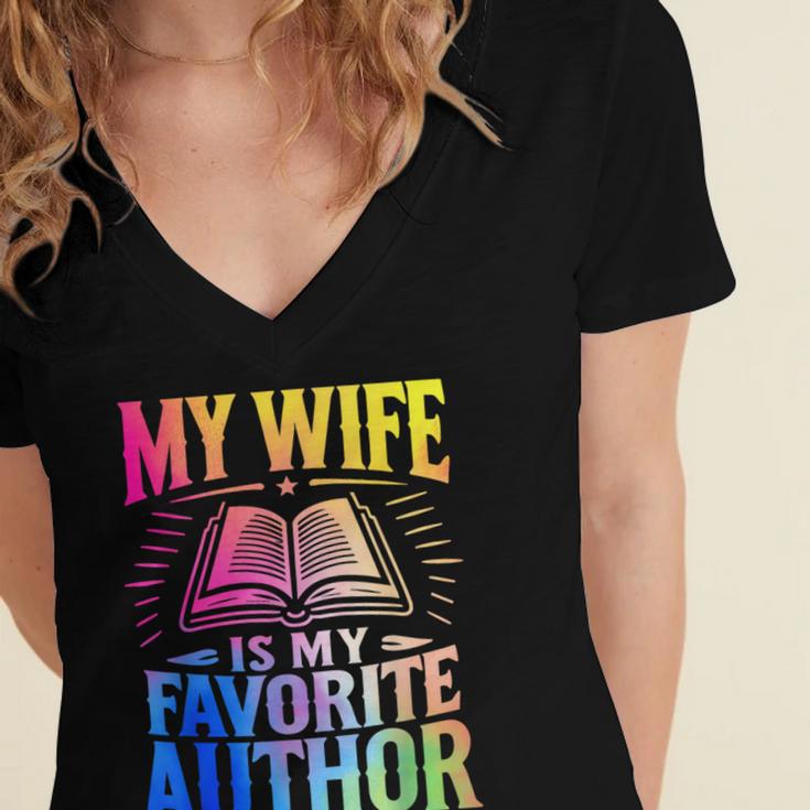 My Wife Is My Favorite Author Book Writer Writing Husband Women's Jersey Short Sleeve Deep V-Neck Tshirt My Wife Is My Favorite Author Book Writer Writing Husband Women's Jersey Short Sleeve Deep V-Neck Tshirt