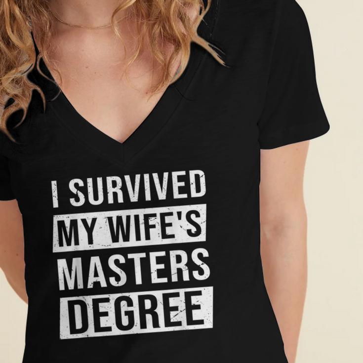Wife Graduation I Survived My Wife's Master Degree Women's Jersey Short Sleeve Deep V-Neck Tshirt