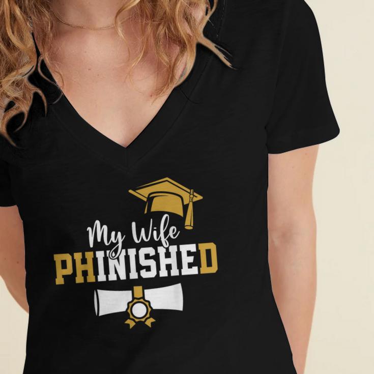 My Wife Phinished PhD Graduation Family Matching Women's Jersey Short Sleeve Deep V-Neck Tshirt