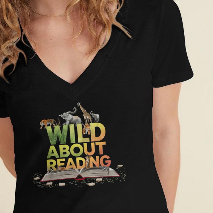 Wild About Reading Books Lovers Novelty Bookworm Library Day Women's Jersey Short Sleeve Deep V-Neck Tshirt Wild About Reading Books Lovers Novelty Bookworm Library Day Women's Jersey Short Sleeve Deep V-Neck Tshirt