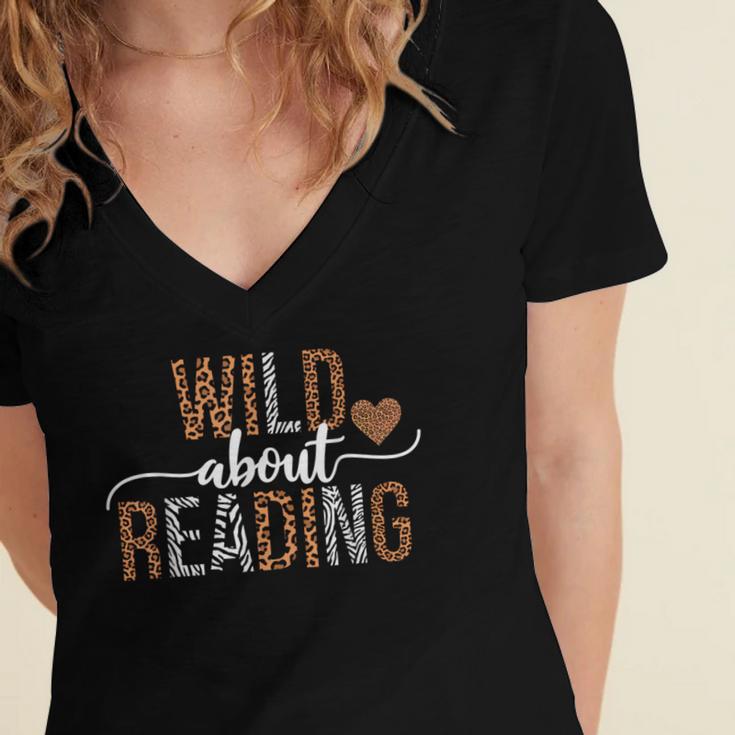 Wild About Reading Books Reader Lover Librarian Bookworm Women's Jersey Short Sleeve Deep V-Neck Tshirt Wild About Reading Books Reader Lover Librarian Bookworm Women's Jersey Short Sleeve Deep V-Neck Tshirt