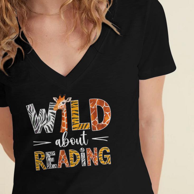 Wild About Reading Books Reader Teachers Kids Librarian Women's Jersey Short Sleeve Deep V-Neck Tshirt Wild About Reading Books Reader Teachers Kids Librarian Women's Jersey Short Sleeve Deep V-Neck Tshirt