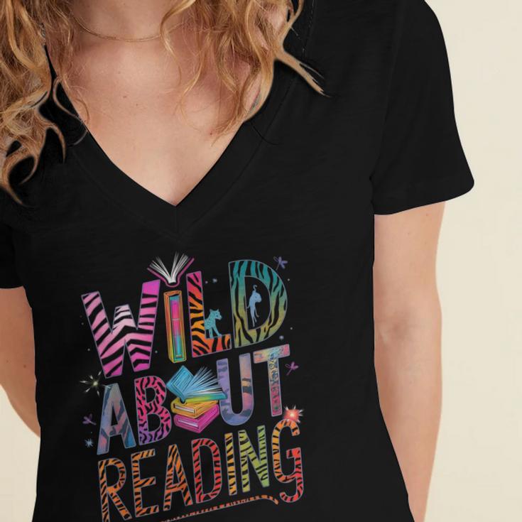 Wild About Reading Books Readers Lovers Bookworm Library Day Women's Jersey Short Sleeve Deep V-Neck Tshirt Wild About Reading Books Readers Lovers Bookworm Library Day Women's Jersey Short Sleeve Deep V-Neck Tshirt