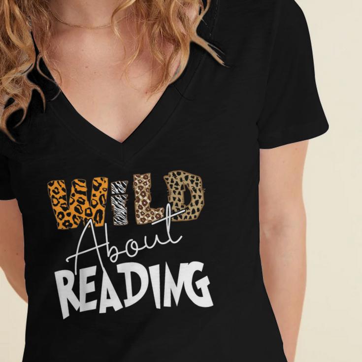 WILD ABOUT READING Reading Books Bookworm Library Day Women's Jersey Short Sleeve Deep V-Neck Tshirt WILD ABOUT READING Reading Books Bookworm Library Day Women's Jersey Short Sleeve Deep V-Neck Tshirt
