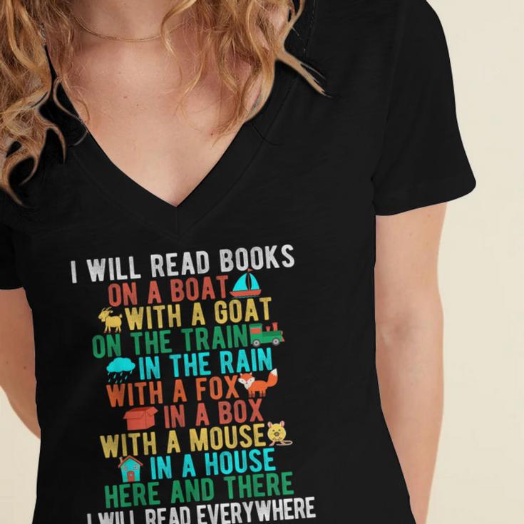 I Will Read Book On Boat Words For Kids Women's Jersey Short Sleeve Deep V-Neck Tshirt