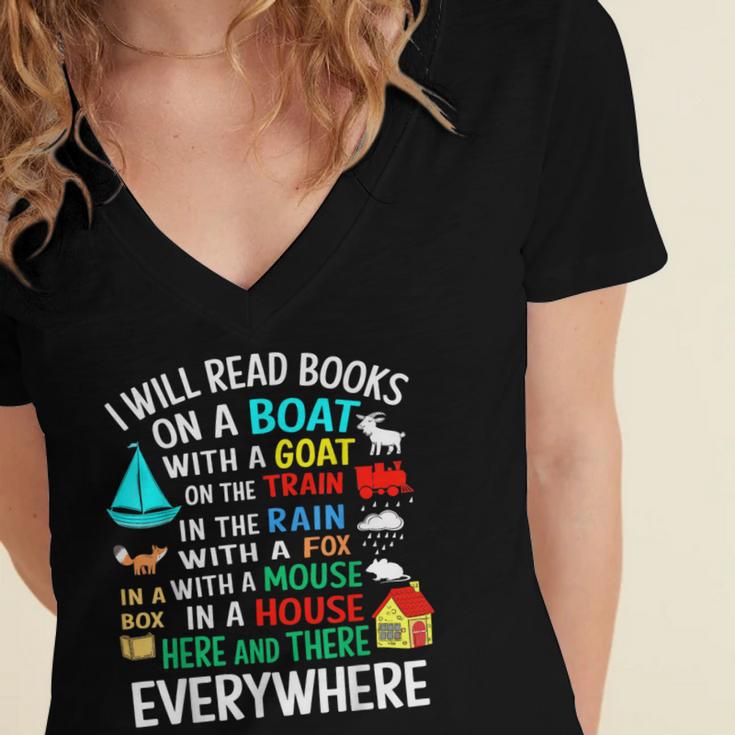 I Will Read Books On A Boat & Everywhere Women's Jersey Short Sleeve Deep V-Neck Tshirt