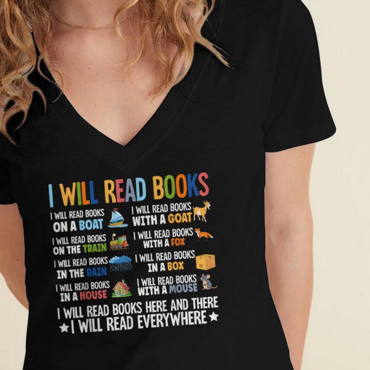 I Will Read Books On A Boat Fun Reading Lover Women's Jersey Short Sleeve Deep V-Neck Tshirt