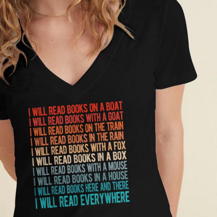 I Will Read Books On A Boat Kids Reading Women's Jersey Short Sleeve Deep V-Neck Tshirt