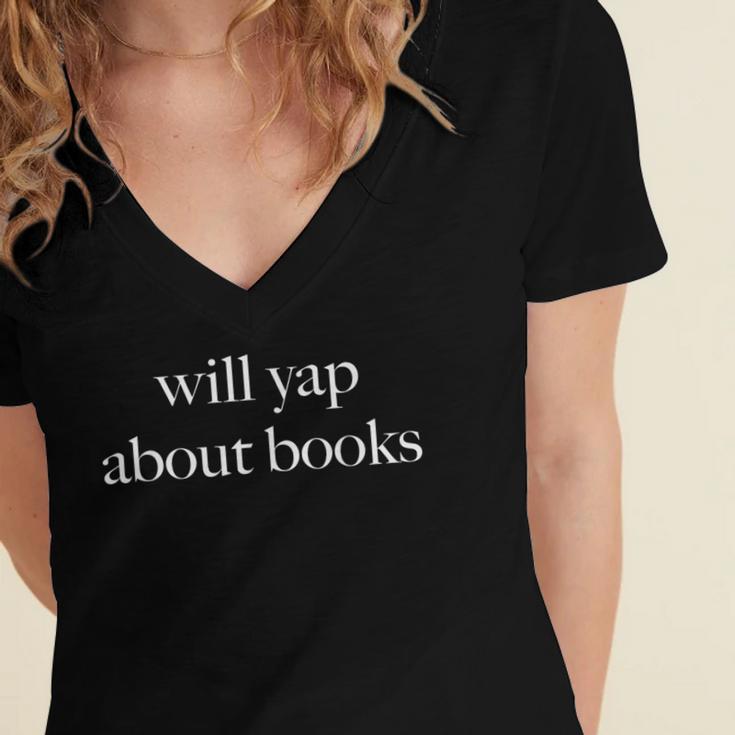 Will Yap About Books Aesthetic Reading Literary Women's Jersey Short Sleeve Deep V-Neck Tshirt