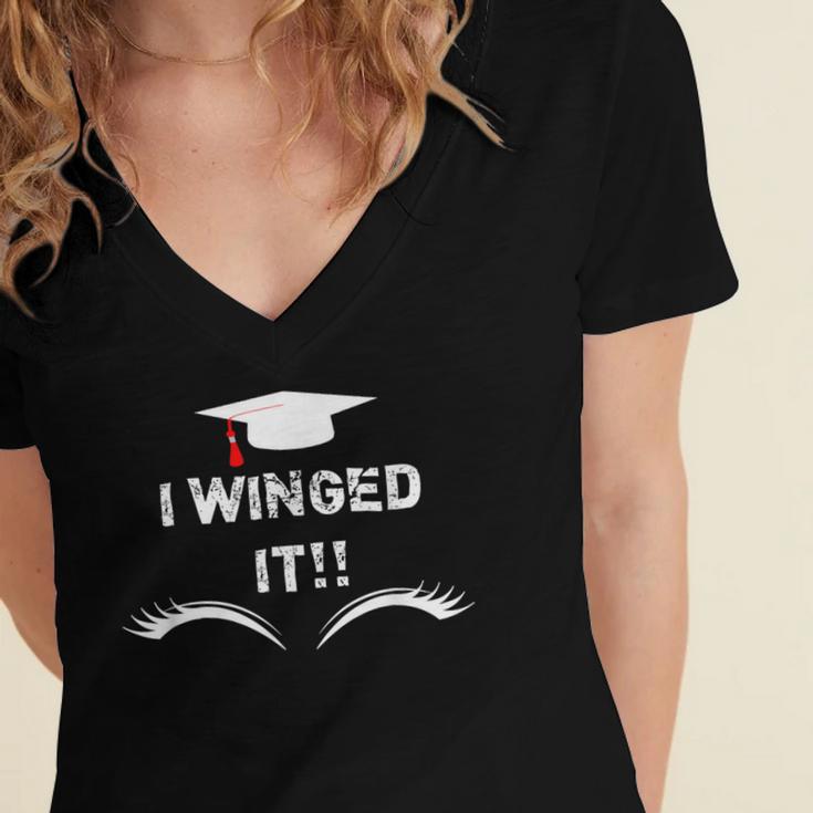I Winged It Cosmetology Graduation Women's Jersey Short Sleeve Deep V-Neck Tshirt