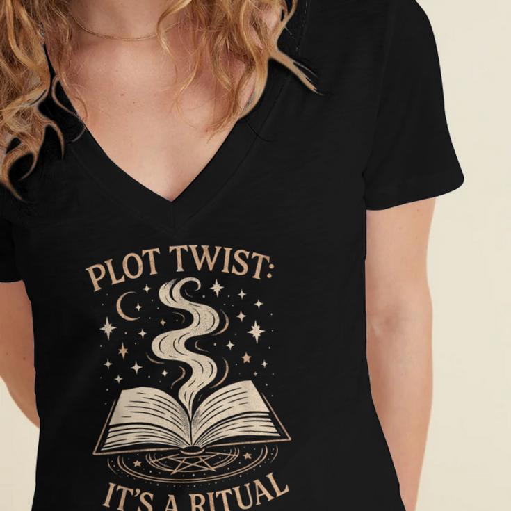 Witchy Book Club Pagan Reader Occult Fiction Coven Ritual Women's Jersey Short Sleeve Deep V-Neck Tshirt