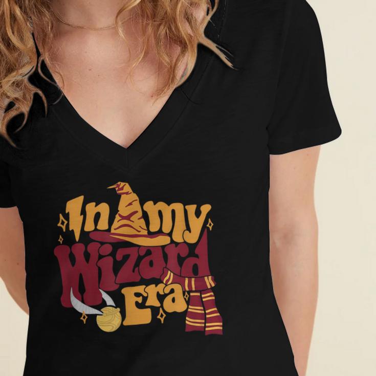 In My Wizard Era Groovy Bookish Fantasy Reader Book Lover Women's Jersey Short Sleeve Deep V-Neck Tshirt