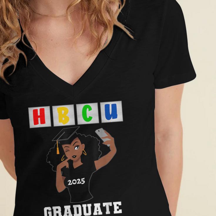 Women HBCU Grad 2025 College Graduation Apparel Women's Jersey Short Sleeve Deep V-Neck Tshirt