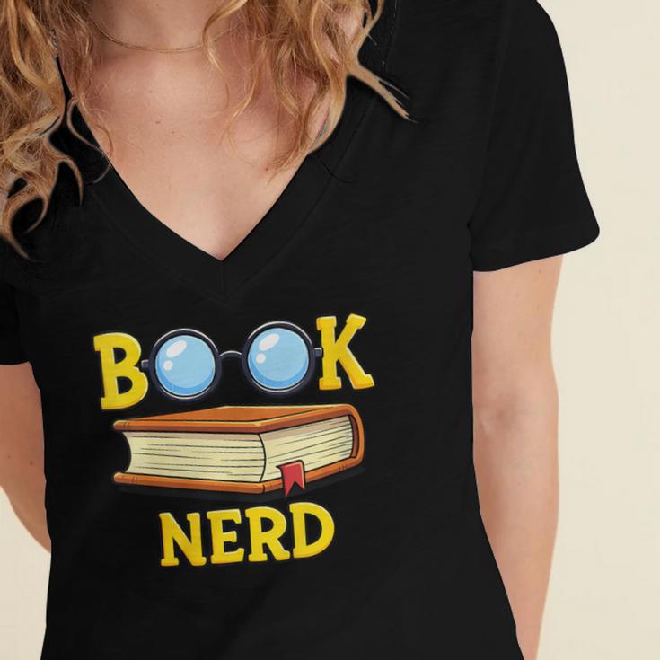 Women's Adorable Book Nerd Typography Minimalist Library Lover Women's Jersey Short Sleeve Deep V-Neck Tshirt