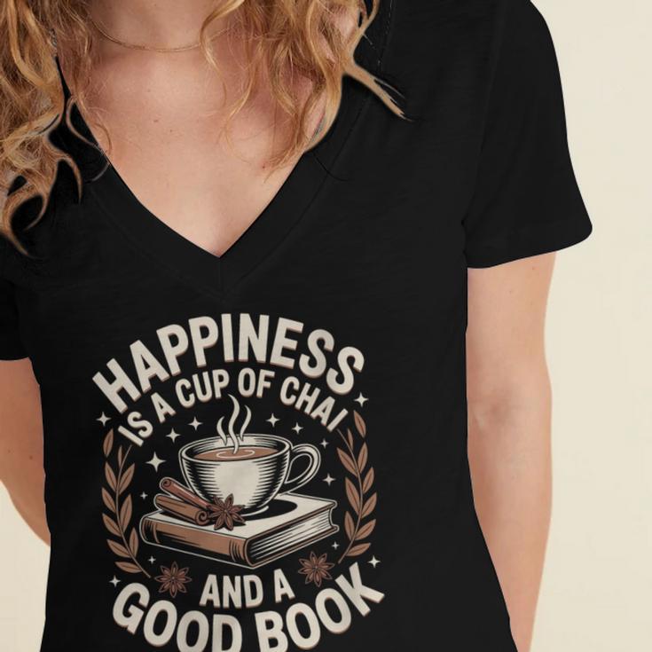 Women's Chai Tea And Books Chai Latte Lover Women's Jersey Short Sleeve Deep V-Neck Tshirt Women's Chai Tea And Books Chai Latte Lover Women's Jersey Short Sleeve Deep V-Neck Tshirt