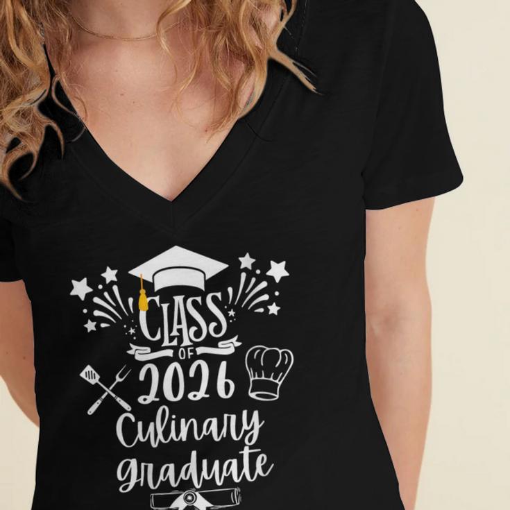Women's Class Of 2026 Culinary Graduate Food Cuisine Chef Graduation Women's Jersey Short Sleeve Deep V-Neck Tshirt