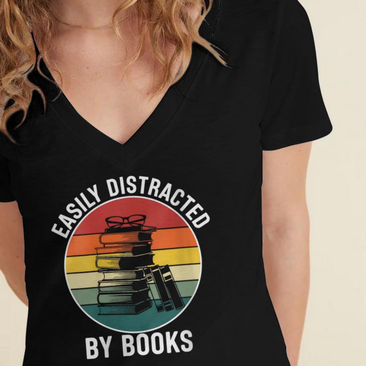 Women's Easily Distracted By Books Women's Jersey Short Sleeve Deep V-Neck Tshirt Women's Easily Distracted By Books Women's Jersey Short Sleeve Deep V-Neck Tshirt