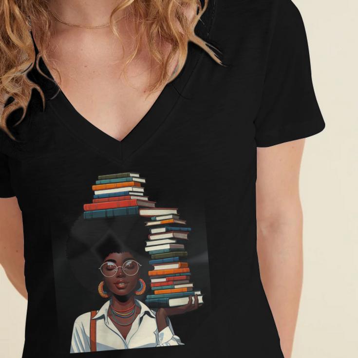 Women's Education Is Freedom Teacher Books Black History Month Women's Jersey Short Sleeve Deep V-Neck Tshirt