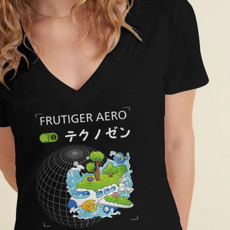 Women's Frutiger Aero Y2K Fashion Trends Statement Piece Tech Orbite Women's Jersey Short Sleeve Deep V-Neck Tshirt