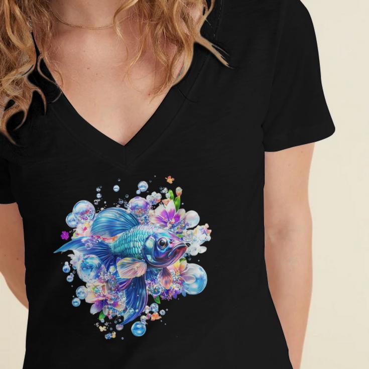 Women's Frutiger Aero Y2K Fish Women's Jersey Short Sleeve Deep V-Neck Tshirt Women's Frutiger Aero Y2K Fish Women's Jersey Short Sleeve Deep V-Neck Tshirt