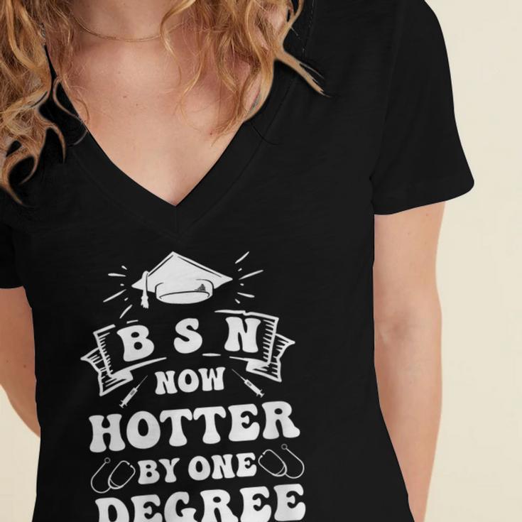 Women's Groovy Nurse BSN Now Hotter By One Degree Graduation BSN RN Women's Jersey Short Sleeve Deep V-Neck Tshirt