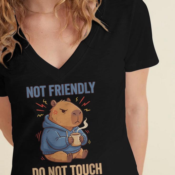 Women's Grouchy Capybara Not Friendly Do Not Touch Introvert Women's Jersey Short Sleeve Deep V-Neck Tshirt
