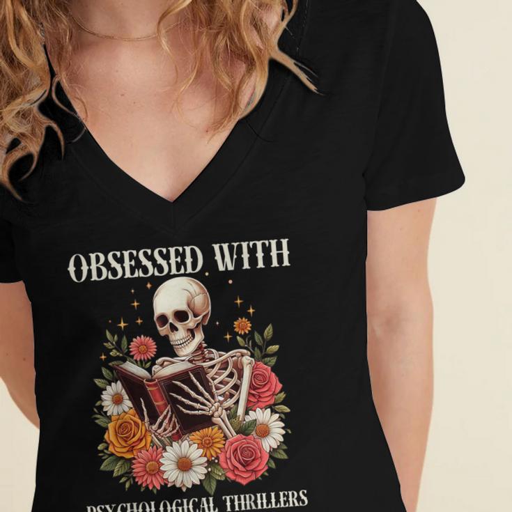 Women's Psychological Thriller Book Reader Lover Women's Jersey Short Sleeve Deep V-Neck Tshirt
