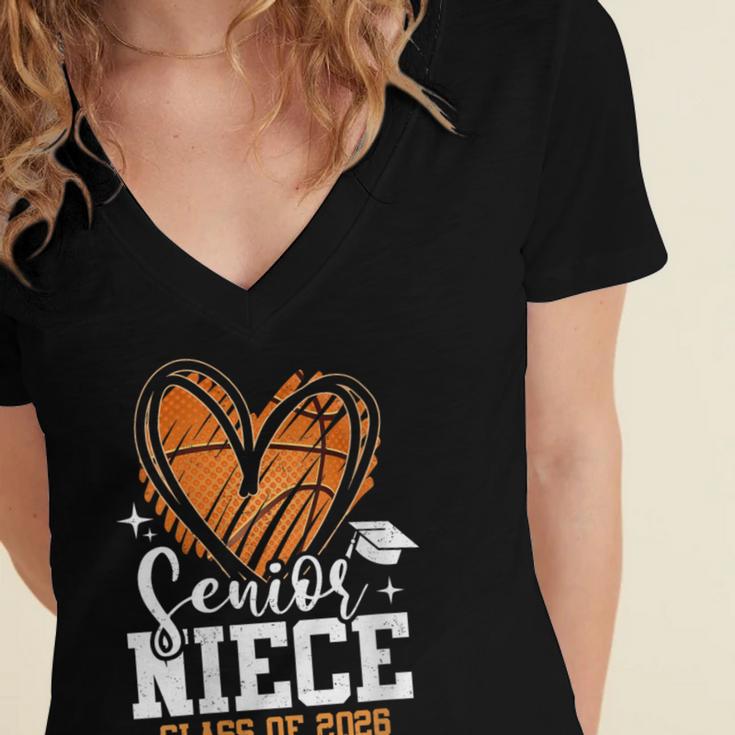 Women's Senior Niece Class Of 2026 Basketball Graduation Heart Women's Jersey Short Sleeve Deep V-Neck Tshirt