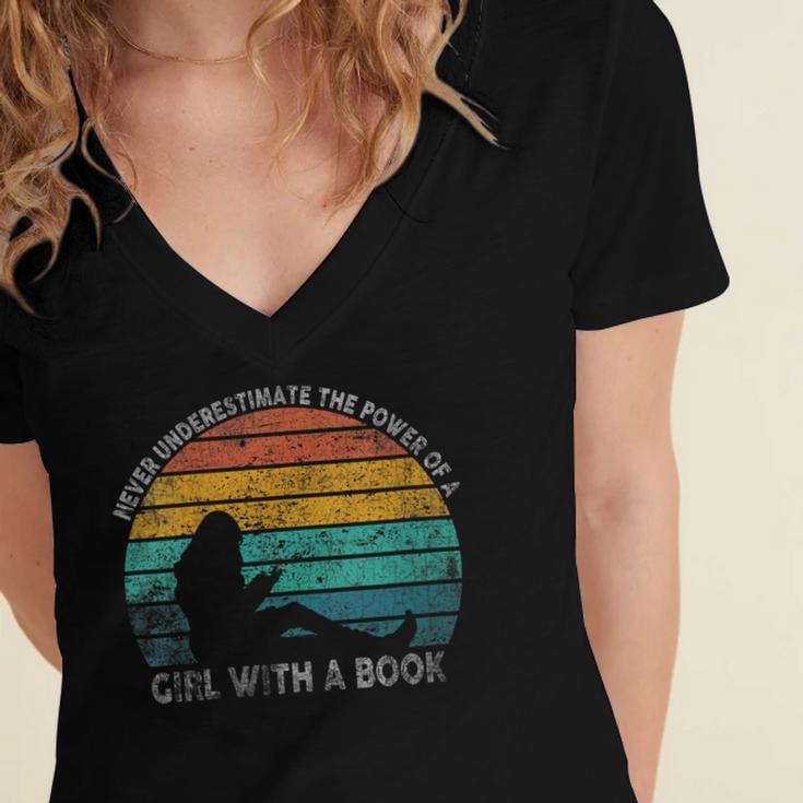 Women's Never Underestimate The Power Of A Girl With Book Reading Women's Jersey Short Sleeve Deep V-Neck Tshirt Women's Never Underestimate The Power Of A Girl With Book Reading Women's Jersey Short Sleeve Deep V-Neck Tshirt