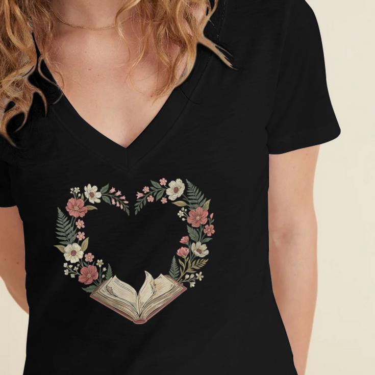 Women's Vintage Book Lover Valentine Heart Women's Jersey Short Sleeve Deep V-Neck Tshirt Women's Vintage Book Lover Valentine Heart Women's Jersey Short Sleeve Deep V-Neck Tshirt