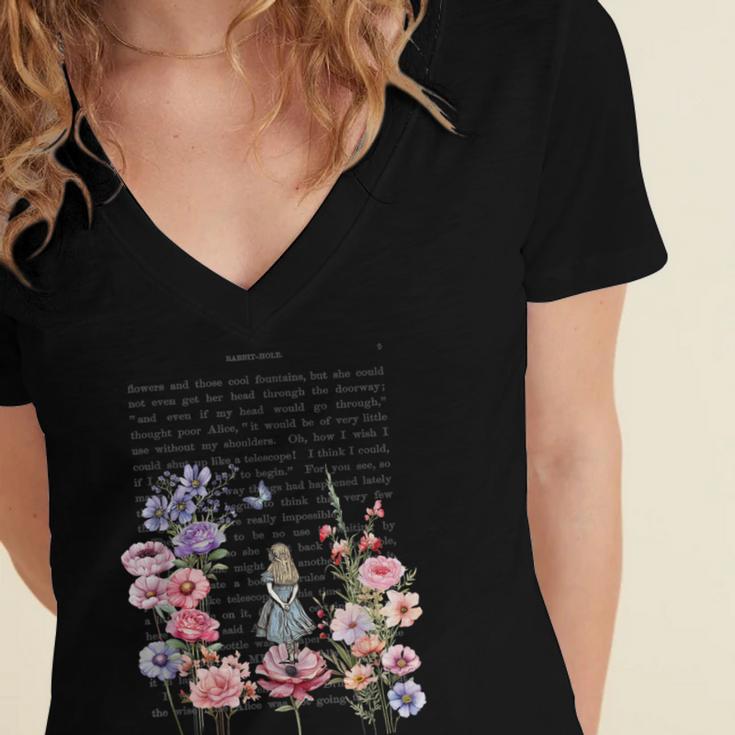 Wonderland Garden & Vintage Textbook Women's Jersey Short Sleeve Deep V-Neck Tshirt