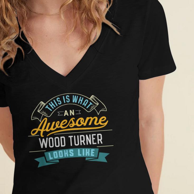 Wood Turner Shirt Awesome Job Occupation Graduation Women's Jersey Short Sleeve Deep V-Neck Tshirt