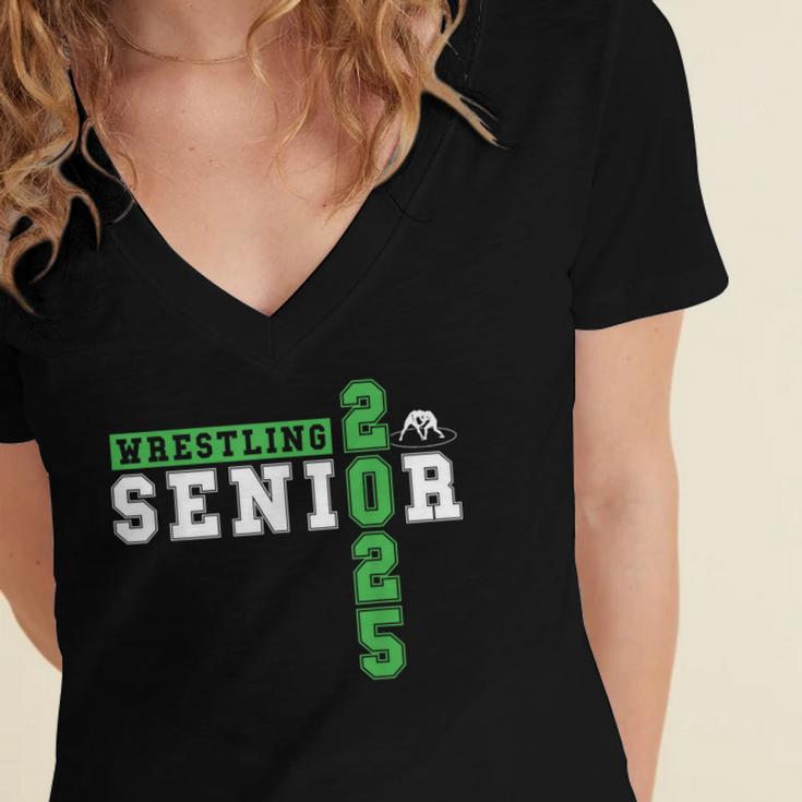Wrestling Senior Night Wrestling Senior 2025 Graduation 34 Women's Jersey Short Sleeve Deep V-Neck Tshirt