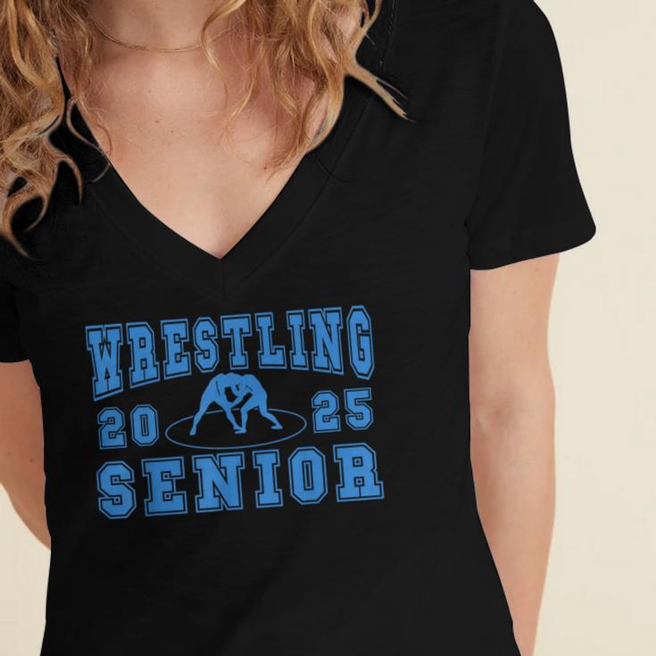 Wrestling Senior Night Wrestling Senior 2025 Graduation 44 Women's Jersey Short Sleeve Deep V-Neck Tshirt