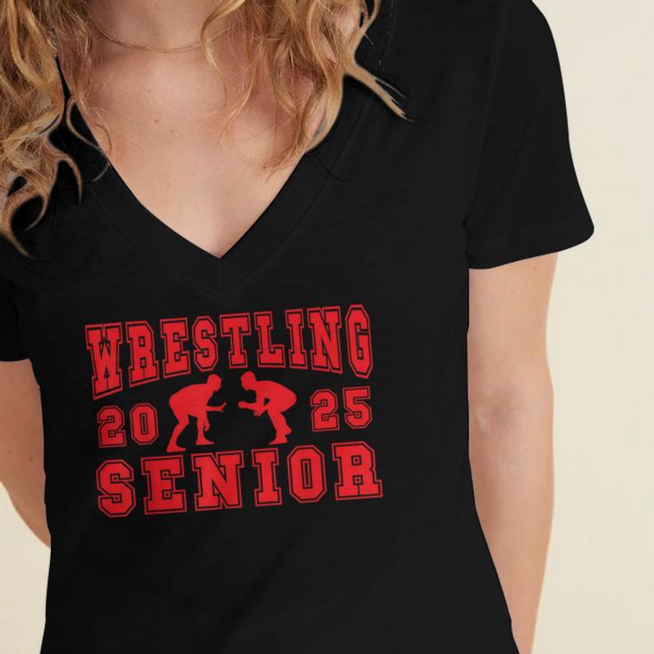 Wrestling Senior Night Wrestling Senior 2025 Graduation 7 Women's Jersey Short Sleeve Deep V-Neck Tshirt