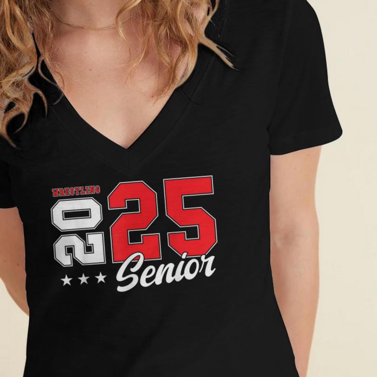 Wrestling Senior Night Wrestling Senior 2025 Graduation 75 Women's Jersey Short Sleeve Deep V-Neck Tshirt